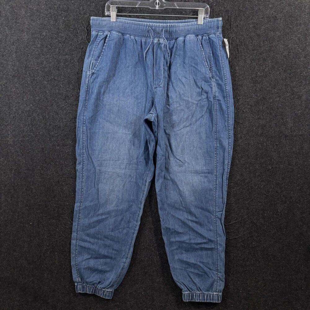 Gap Mid-Rise Denim Joggers Women's L Blue Elastic Waist Tapered Pants Jeans